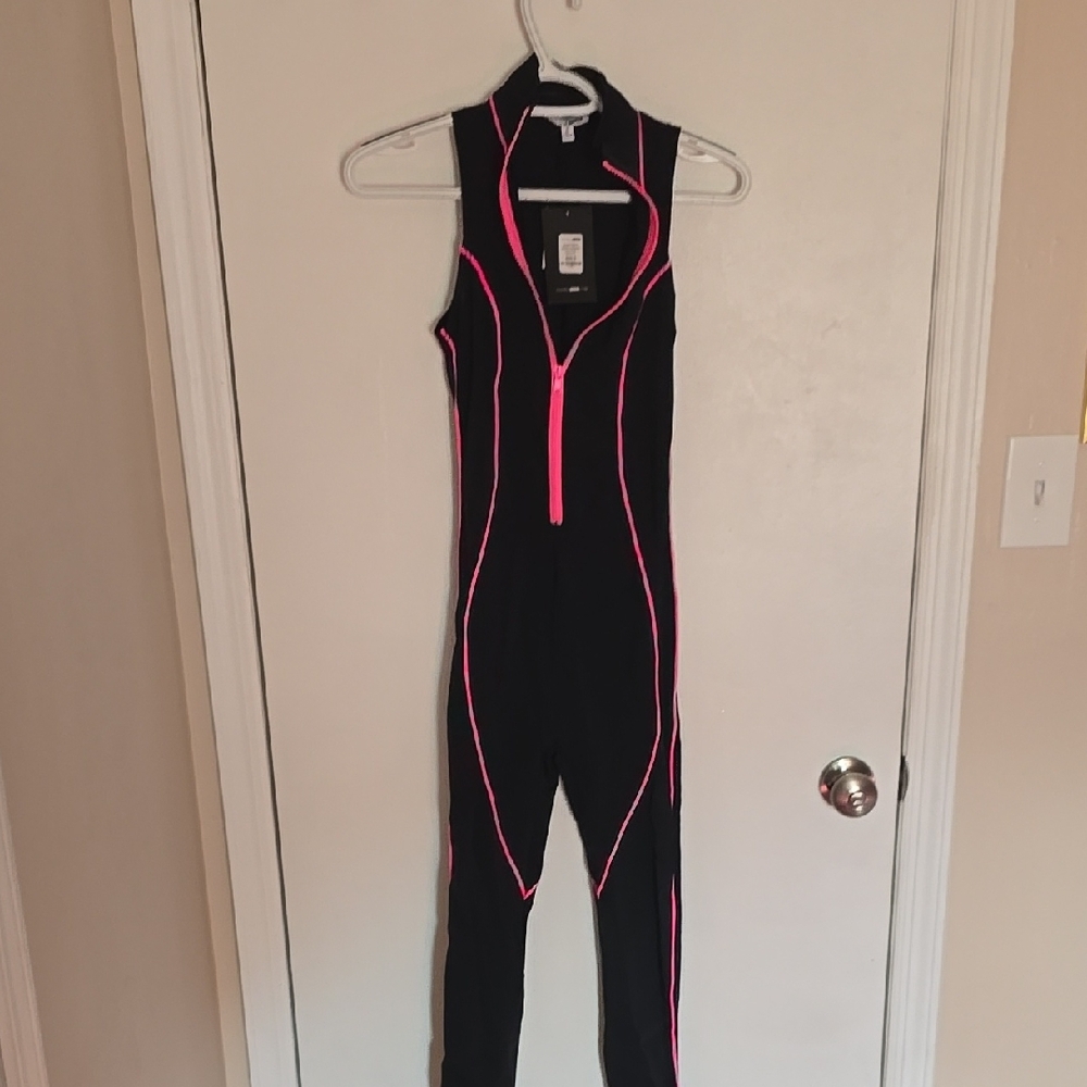 Fashion Nova Black and Pink Jumpsuit with Fitted Design